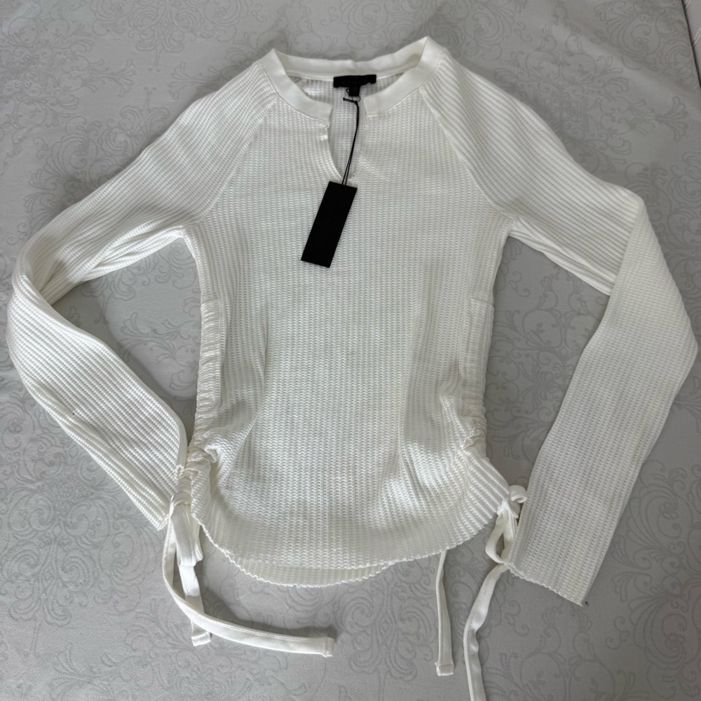 The Range Stark Jumbo Waffle Knit Gathered Slash Long Sleeve Top Size XS - Picture 2 of 13